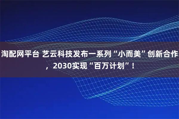 淘配网平台 艺云科技发布一系列“小而美”创新合作，2030实现“百万计划”！