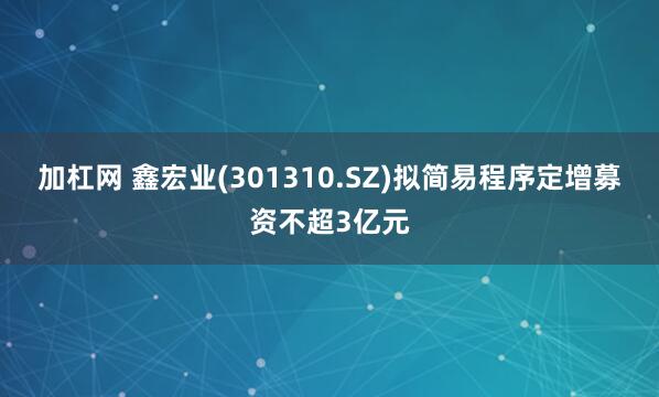 加杠网 鑫宏业(301310.SZ)拟简易程序定增募资不超3亿元